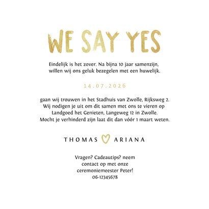 Trouwkaart fotokaart uitnodiging goud stijlvol tijdlijn  3