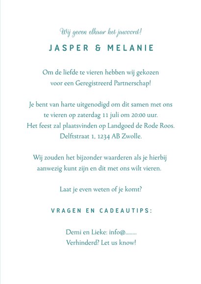 Trouwkaart geregistreerd partnerschap hi partner neon 3