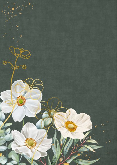 Trouwkaart getuige herfstanemonen op groen fluweel 2