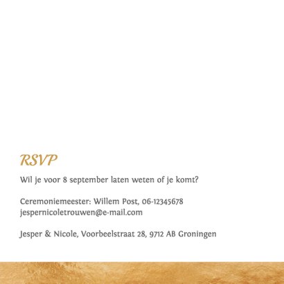 Trouwkaart goud met foto collage 2