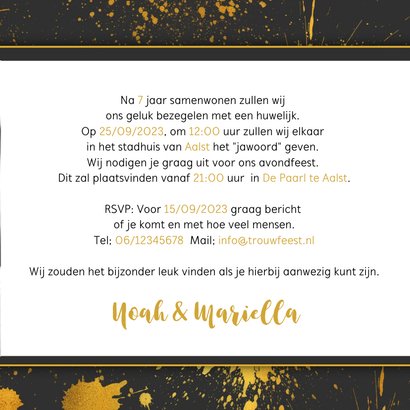 Trouwkaart gouden spetters 3