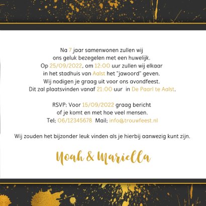 Trouwkaart gouden spetters 3
