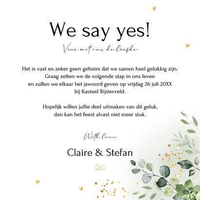 Trouwkaart groen botanisch groen blaadjes goudlook 3