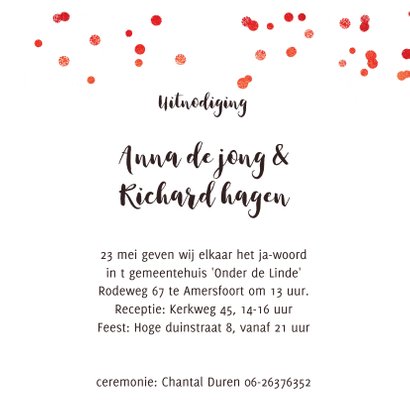 Trouwkaartje hart confetti in rood 3