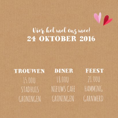 Trouwkaart hart van papier 3
