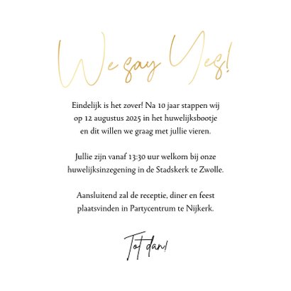 Trouwkaart hart verfstroken goud we say yes 3