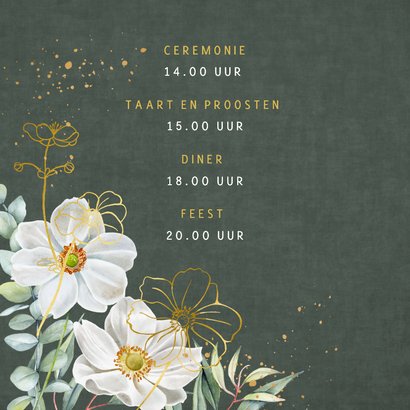 Trouwkaart herfstanemonen op groen fluweel 2