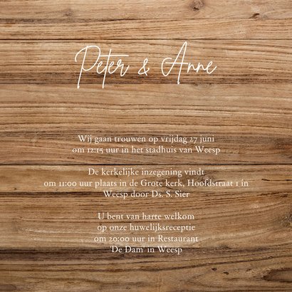 Trouwkaart hout design 3