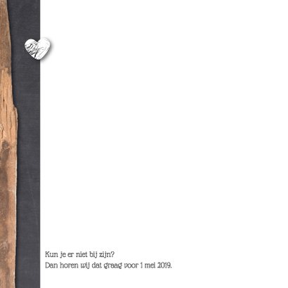 Trouwkaart hout krijt en hartjes 2