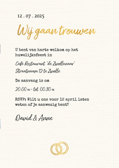 Trouwkaart in trouwboek vorm met witte achtergrond 3