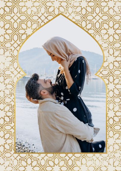 Trouwkaart Islamitisch patroon goud hartjes stijlvol 2