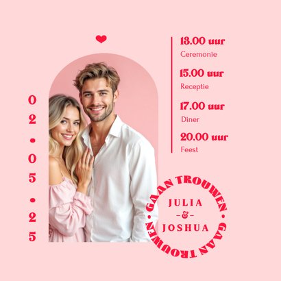 Trouwkaart 'Ja' grafisch modern hip roze rood romantisch 2