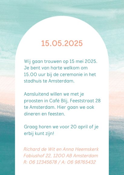 Trouwkaart Ja waterverf strand 3