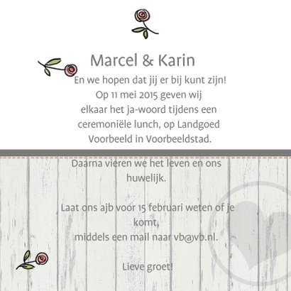 Trouwkaart Kever wit met hout 3