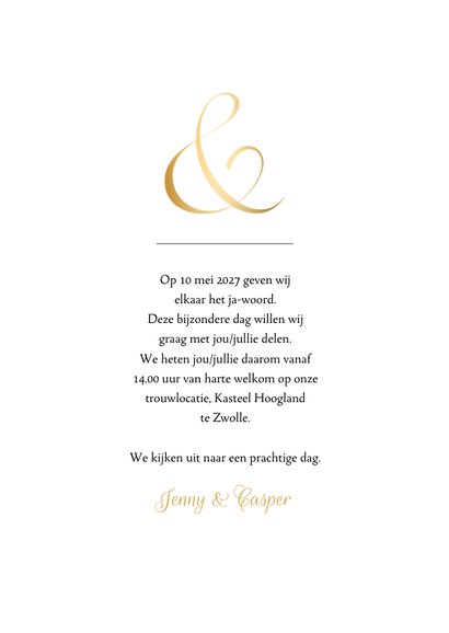 Trouwkaart klassiek ampersand en namen in goudfolie 3