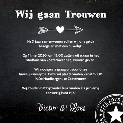 Trouwkaart krijtbord foto 3