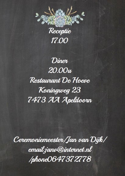 Trouwkaart krijtbord vetplanten 3