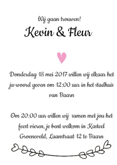 Trouwkaart lief met hartjes 3