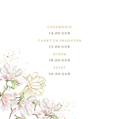 Trouwkaart magnoliatakken met goudfolie 2