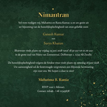 Trouwkaart mandala patroon goud hartjes Hindoestaans 3