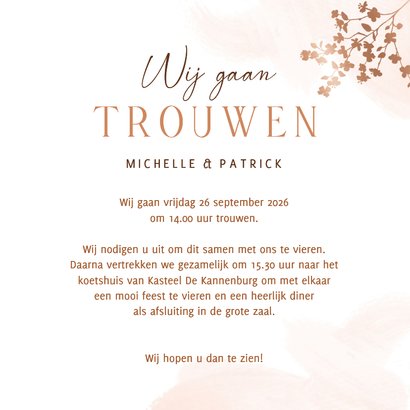 Trouwkaart met bloesem in koperfolie aquarel 3