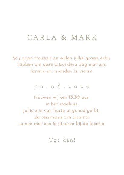 Trouwkaart met bruidspaar en boogachtergrond 3
