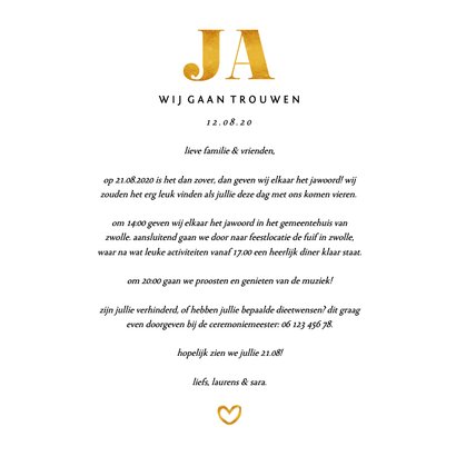 Trouwkaart met foto en gouden accenten vierkant 3