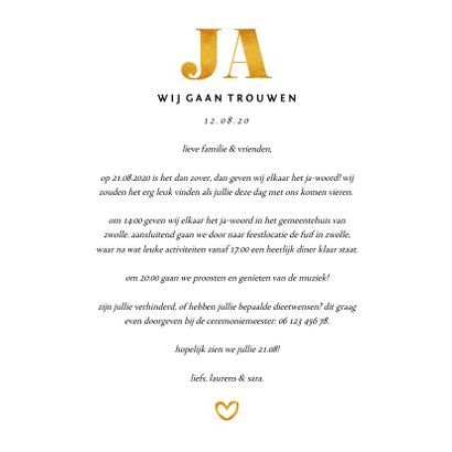 Trouwkaart met foto en gouden accenten vierkant 3