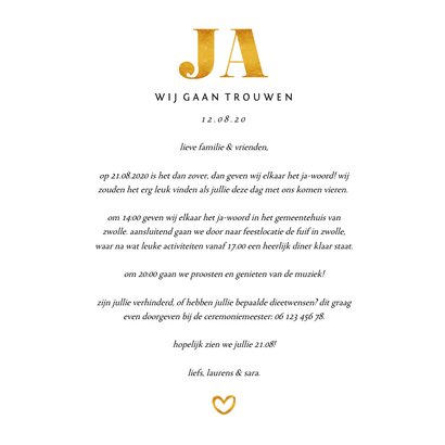 Trouwkaart met foto en gouden accenten vierkant 3
