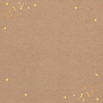 Trouwkaart met foto kraft goud hartjes Achterkant