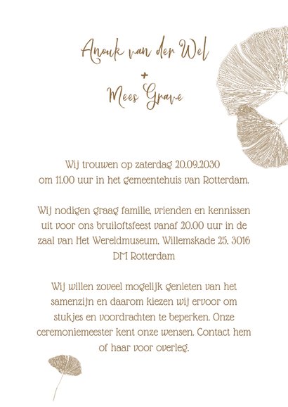Trouwkaart met Ginkgo bladeren 3
