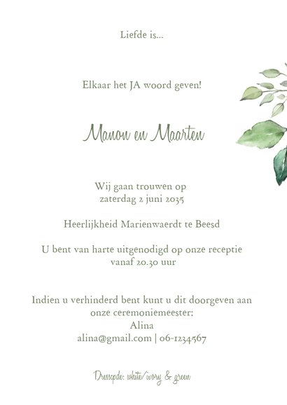 Trouwkaart met goudlook krans en blaadjes 3