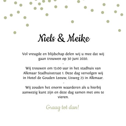 Trouwkaart met groene confetti 3