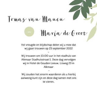 Trouwkaart met groene takjes 3
