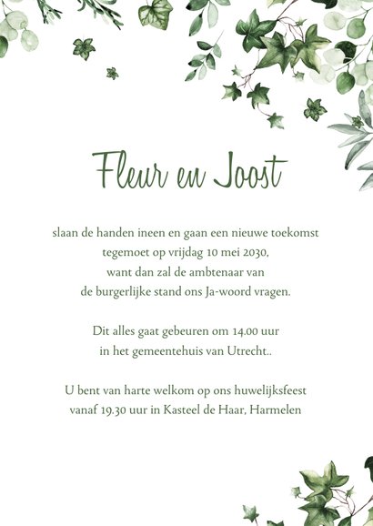 Trouwkaart met hedera en takjes 3