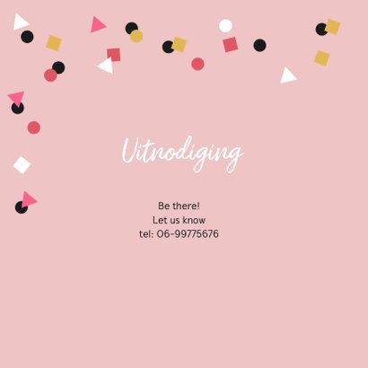 Trouwkaart met hippe confetti in goud 2