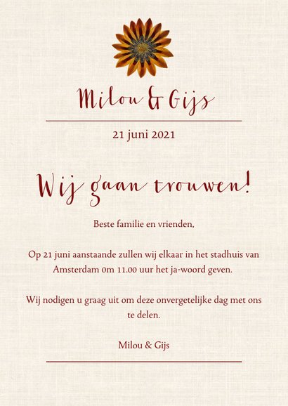 Trouwkaart met krans van vrolijke vintage bloemen 3