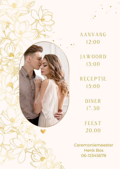 Trouwkaart met lijntekening Magnolia 2