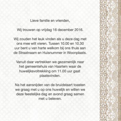 Trouwkaart met linnen en kant 3