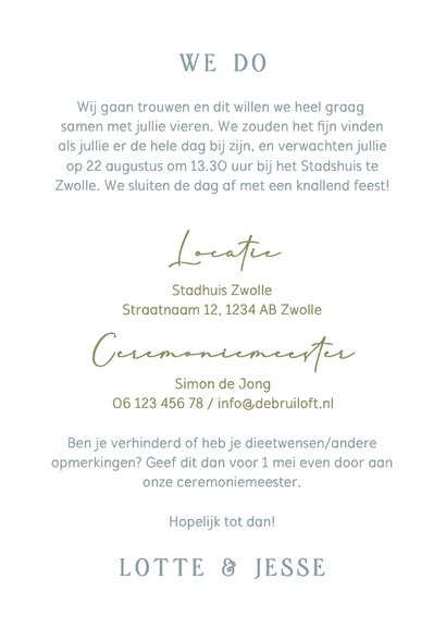 Trouwkaart met ovaal kader bloemen klassiek koperfolie 3