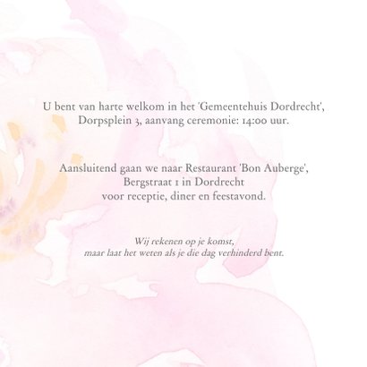 Trouwkaart met rozen aquarel 3