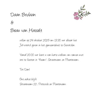Trouwkaart met rozen en duiven 3