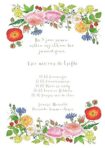 Trouwkaart met rozen en hop 3