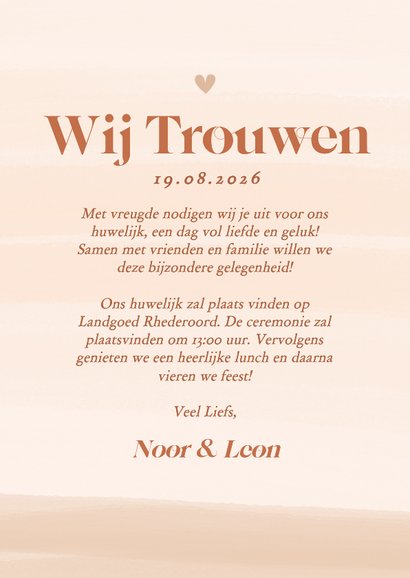 Trouwkaart met waterverf in beige oranje tinten  3