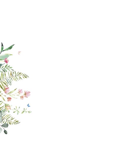 Trouwkaart met wilde bloemen Achterkant