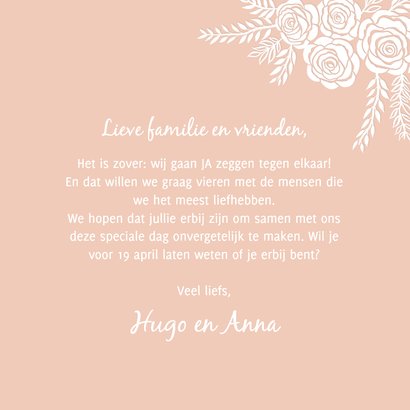 Trouwkaart met witte rozen  3