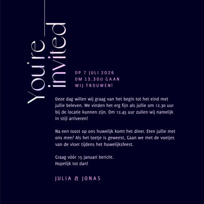 Trouwkaart Mr. & Mrs. holografisch neon modern foto 3