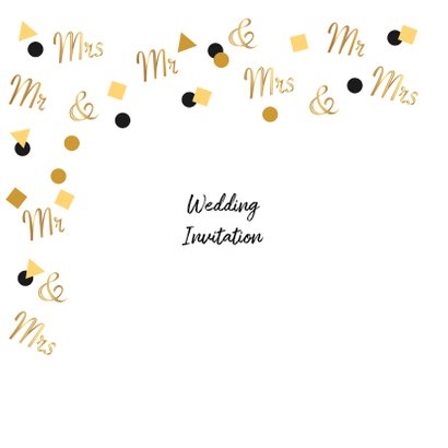 Trouwkaart Mr. & Mrs. in goud confetti 2