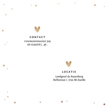 Trouwkaart Mr & Mrs met goudlook tekst, confetti en hartjes 2