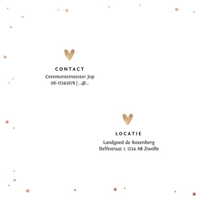 Trouwkaart Mr & Mrs met goudlook tekst, confetti en hartjes 2